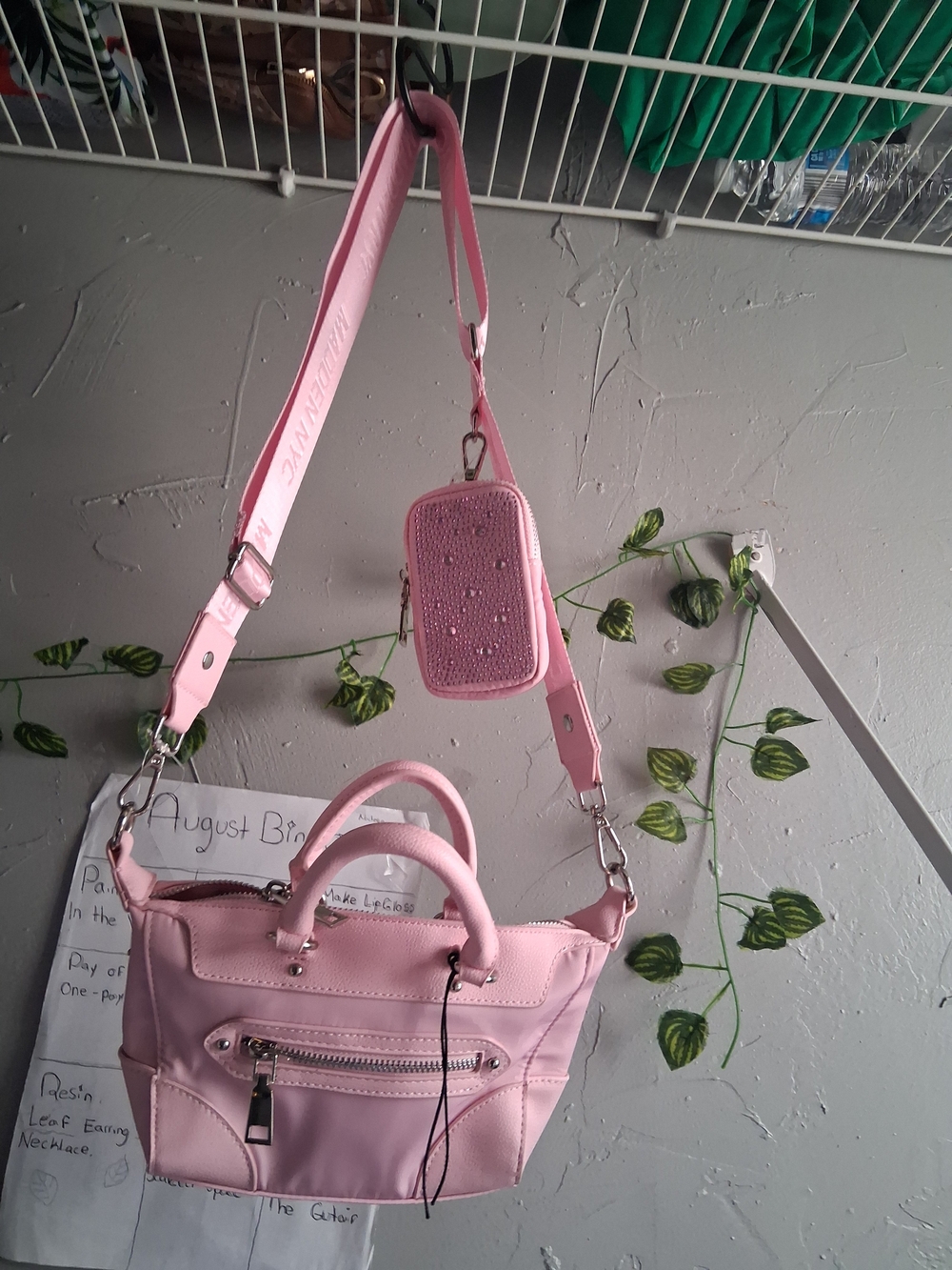 Pink Women’s Crossbody Handbag with Detachable Strap and Pouch - Picture 2 of 2